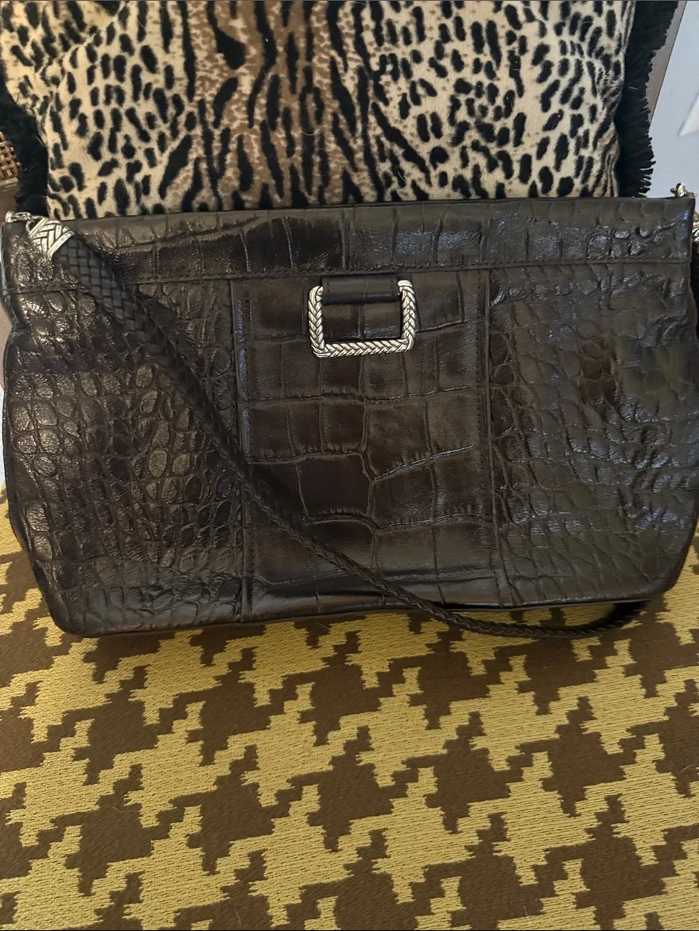 Brighton dark brown crocodile print clutch bag